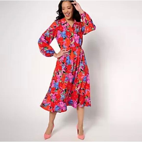 Isaac Mizrahi Live Midi Dress Floral Colorful Size 14 Pullover, Spring, Fall - Picture 1 of 9